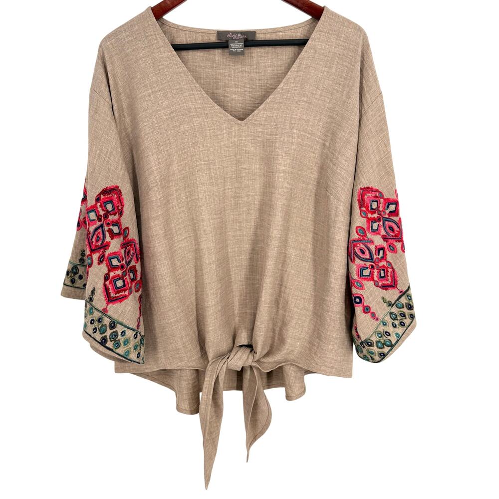 Olivia & Martin Plus Size 1X Embroidered Boho Tropical Shirt Top Beach.